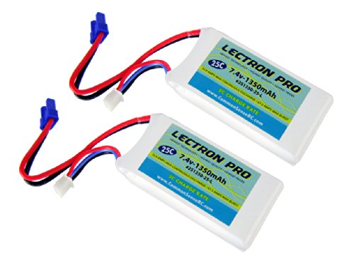 2 Pack Of Lectron Pro 74 Volt 1350mah 25c Lipo Packs With Ec2 Connectors For Hobbyzone Delta Ray And Firebird Stratos 0