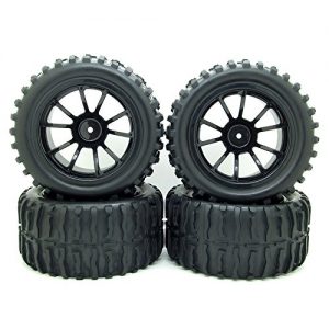110 Rc Monster Truck Car Wheel Tyre Tires With 5 Spokes Wheel Rim Black Rc Parts Pack Of 4 0