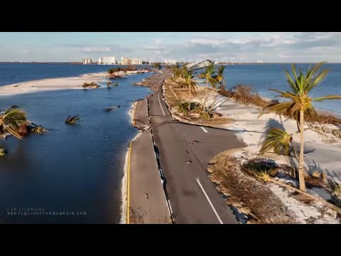 10-02-2022 Sanibel Island, FL – Hurricane Ian destroys causeway – Drone video