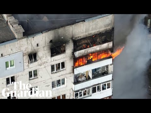 Ukraine: drone footage shows residential building on fire in eastern city of Bakhmut