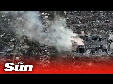 Drone footage shows massive explosions as smoke rising over Bakhmut