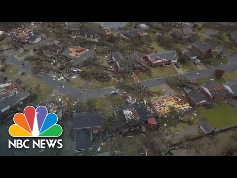 Watch: Drone video shows damage in aftermath of Arkansas tornado