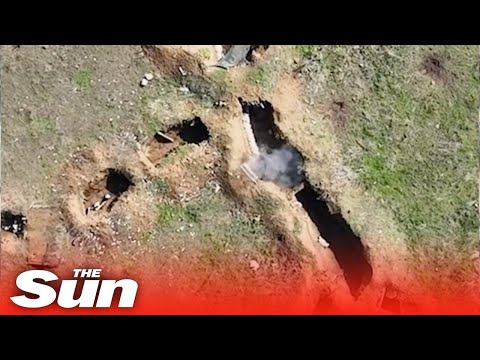 Ukrainian drones drop bombs on Russian trenches in huge blast