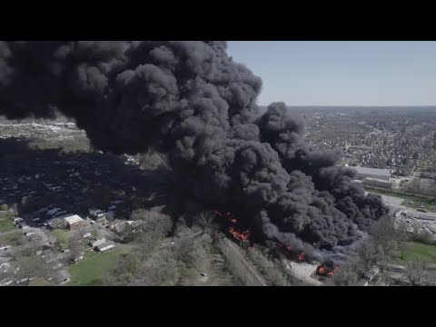 RAW: Drone video of massive industrial fire in Indiana