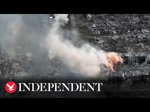 Drone footage shows explosions and smoke over Bakhmut