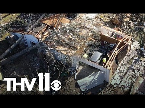 Drone footage shows extensive Little Rock tornado damage