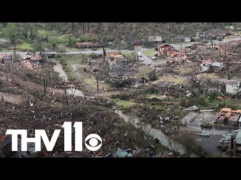 Drone footage of Little Rock tornado damage