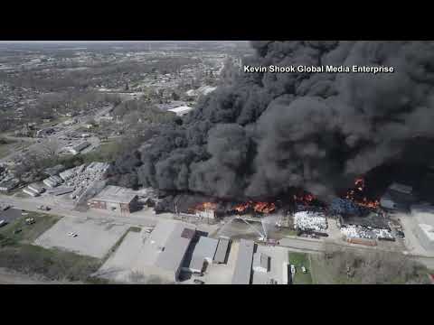 DRONE VIDEO | Indiana residents ordered to evacuate after massive industrial fire near Ohio border