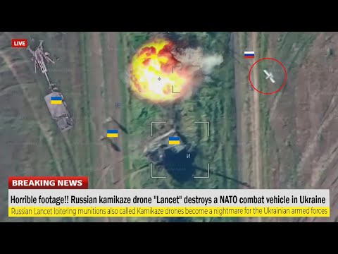 Horrible footage (Apr 10) Russian kamikaze drone "Lancet" destroys a NATO combat vehicle in Ukraine