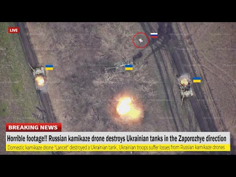 Horrible footage(Apr 22) Russian kamikaze drone destroys Ukrainian tanks in the Zaporozhye direction