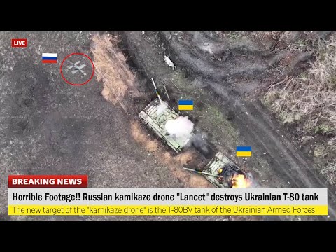 Horrible Footage (May 03) Russian kamikaze drone "Lancet" destroys Ukrainian T-80 tank