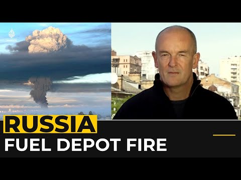Russ­ian drone strikes on Ukraine as fuel de­pot burns near Crimea