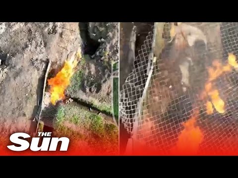 Ukrainian drone sets entire Russian tench on FIRE with one explosive