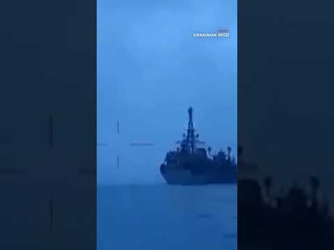 Russian ship appears to get hit by unmanned surface vessel in drone video