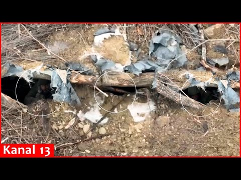 DRONE SILENCED Russians who were shooting with firearms at Ukrainian soldiers from their dugout