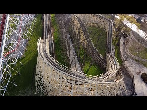 Drone video of a roller coaster at Pennsylvania's Dorney Park