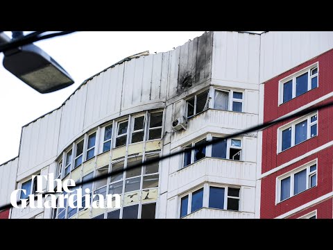 Damaged apartment block in Moscow following drone strikes