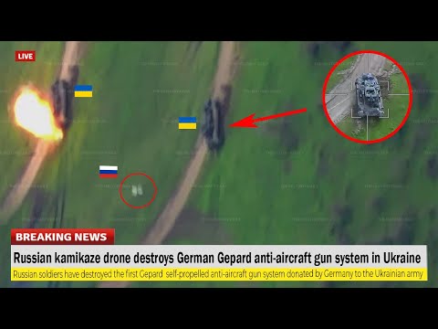 Horrible footage!! Russian kamikaze drone destroys German Gepard anti-aircraft gun system in Ukraine