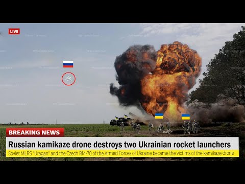 Horrible footage (May 20) Russian kamikaze drone destroys two Ukrainian rocket launchers