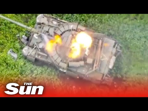 Russian tank is blown to bits by Ukrainian drone strike