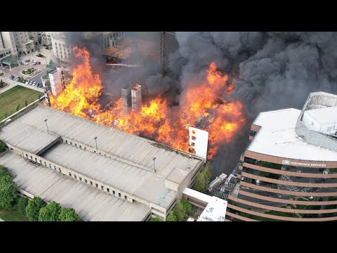 Drone video: Massing fire near SouthPark Mall