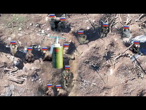 All out Attack!! Ukrainian drones dropping bombs brutally to top Russian Troops in foxhole