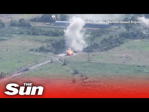 Ukrainian drone captures strike on Russian tanks