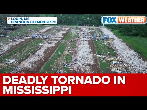 Drone Video Shows Significant Damage From Likely Tornado In Louin, MS, That Killed 1