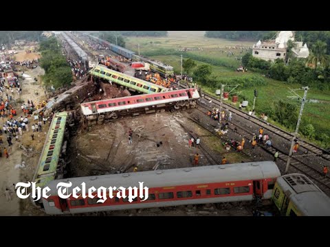 India train crash: Drone footage shows shocking scale of destruction as rescue mission ends