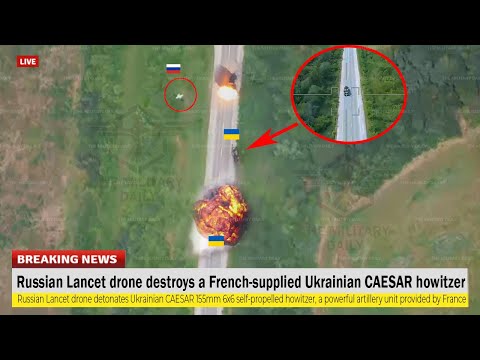 Horrible footage (June 30) Russian Lancet drone destroys a French-supplied Ukrainian CAESAR howitzer