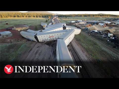 Drone video captures destruction in Arizona train derailment