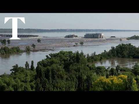 Drone footage shows aftermath of dam blast in Kherson region