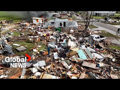 Texas tornado: Drone video shows trail of destruction in Perryton