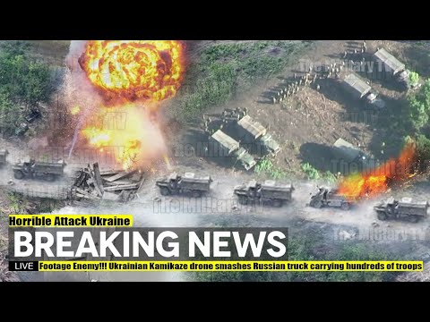 Footage Enemy!!! Ukrainian Kamikaze drone smashes Russian truck carrying hundreds of troops