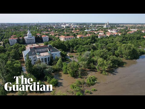 Drone footage shows extent of flood in Russia-controlled Ukrainian town after dam collapse