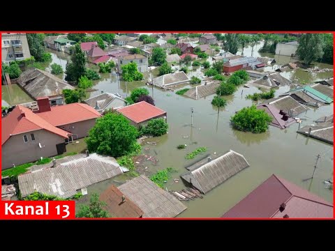 Drone video shows Kherson neighbourhood covered under water