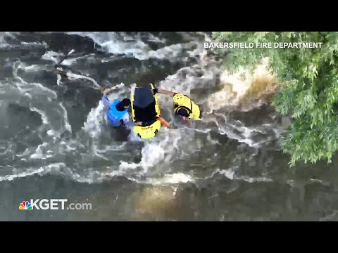 Bakersfield Fire Department releases drone video of Hart Park river rescue