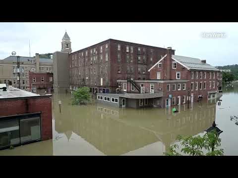 Drone video shows Vermont city submerged by floods