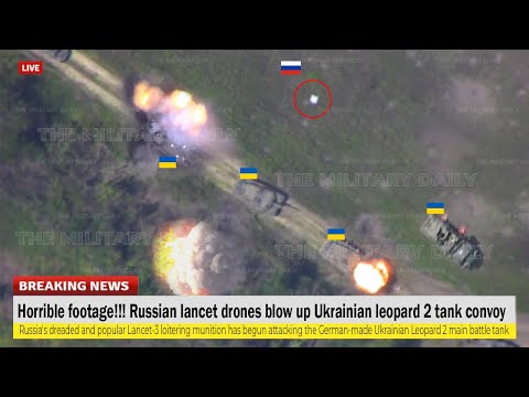 Horrible footage (July 30) Russian lancet drones blow up Ukrainian leopard 2 tank convoy