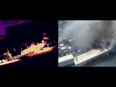Grande Costa D'Avorio vessel fire – Drone video from Newark, New Jersey,