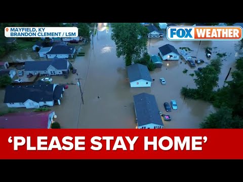 Drone Video Shows Neighborhoods Underwater Following Life-Threatening Flooding In Mayfield, KY