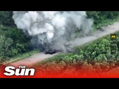 Massive EXPLOSION as Ukrainian drone blow up Russian tank near Bakhmut