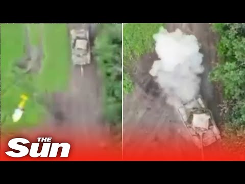 Ukrainian drones track armoured Russian tank before blowing it up