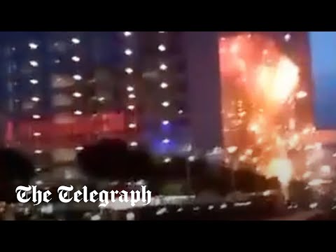 Moment Ukrainian drone hits Moscow office building causing large explosion