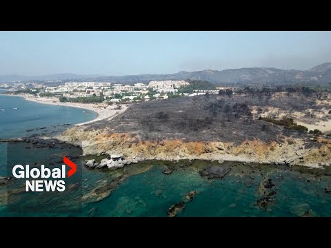 Haunting drone video shows Greek island of Rhodes blackened by wildfires