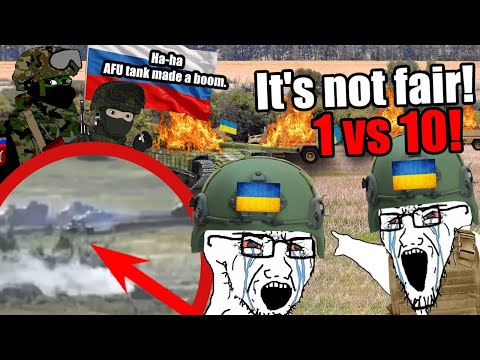 RUSSIAN TANK vs 10 UKRAINIAN TANKS and AFV! REAL Combat footage from DRONE!