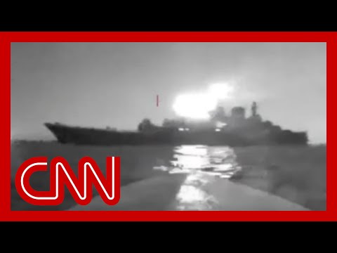 Video appears to show sea drone strike Russian ship