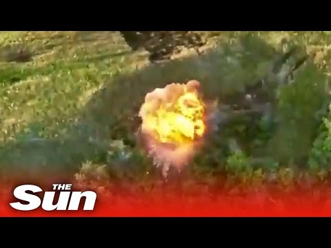 Ukrainian kamikaze drone destroys a Russian T-90M tank in massive explosion