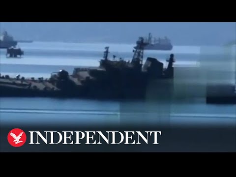 Seaborne drone footage shows moment Russian warship attacked