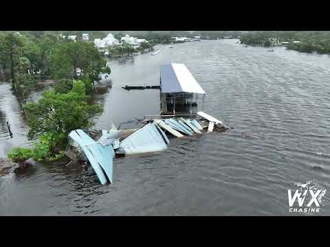 Hurricane Idalia – Steinhatchee Florida – Drone before and after storm surge flooding